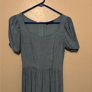 SHEIN Green Pleated Puff Sleeve Sundress